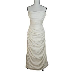 Catherine Regehr 100% Silk Straight Neck Rusched Wedding Dress Sz Petite Ivory